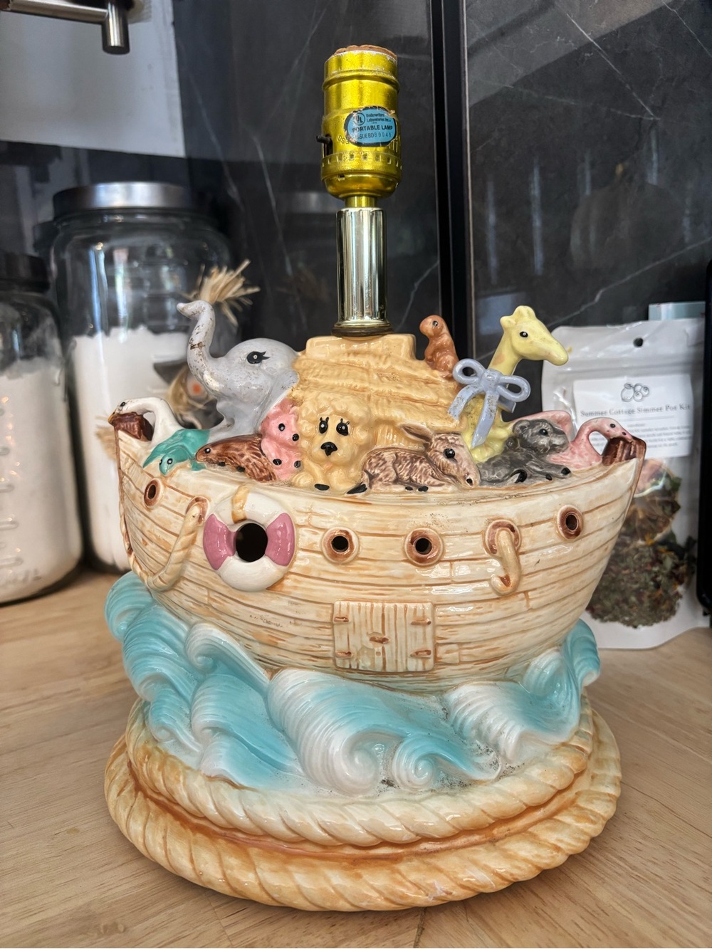 No Brand Beige and Blue Noah's Ark Table Lamp - Nautical Home Accent